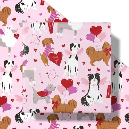 RUSPEPA Valentine's Day Golden Retriever Wrapping Paper Roll, Mini Roll, Cute Dog Pattern with Hearts and Balloons Gift Wrap for Wedding, Anniversary, Birthday, Pet Lovers, 17 Inches x 16.4 Feet