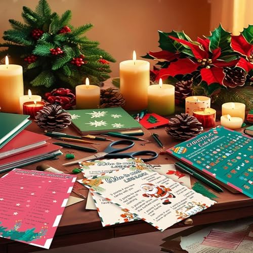 154Pcs Christmas Party Games Set, Picture Guessing, Word Search & Scramble