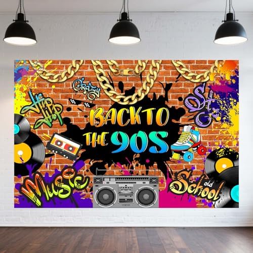 10x10FT 90s Party Decorations Backdrop Hip Hop Graffiti Retro Radio Fashion Brick Wall Photography Background Back to The 90s Themed Backdrop Banner Photo Shoot Props