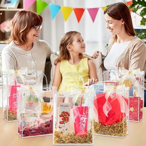 Ohuimrt 30 Pack 7.9" x 3.15" x 9.84" Clear Plastic Gift Bags with Handles