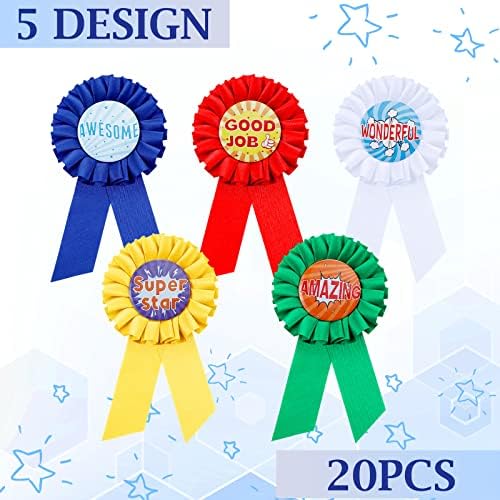 Crowye Inspirational Award Rosette Ribbon Motivational Participation Prize Ribbon Satin Victory Honourable Recognition Badge Ribbons for Kids Student Winner Competition Classroom School(20 Pcs)