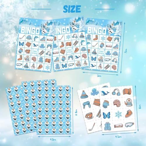 Snowman Christmas Bingo Game for 24 Players & Teams - Large Group Family Holiday Party Game, Kids Activities, Crafts, Party Favors and Gift
