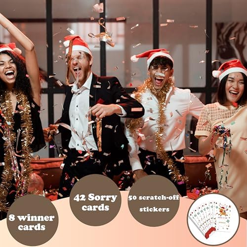 Christmas Scratch Off Game Cards, Christmas Party Game Cards, Reindeer Festive Raffle Games Prizes for Adults Groups, 50 Pcs Xmas Winter Holiday Activities Supplies Decorations -A04