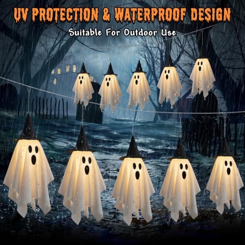 Halloween Ghost Decor 12.5 FT Halloween Ghost String Lights with Hats