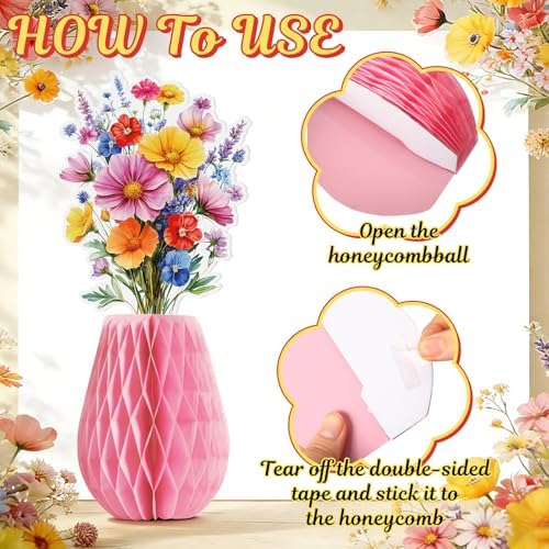 AmazingSpark 9 Pcs Summer Wildflower Honeycomb Table Centerpieces Baby Shower Birthday Party Decorations Floral Table Centerpieces Wildflower Paper Honeycomb Decor for Home Office