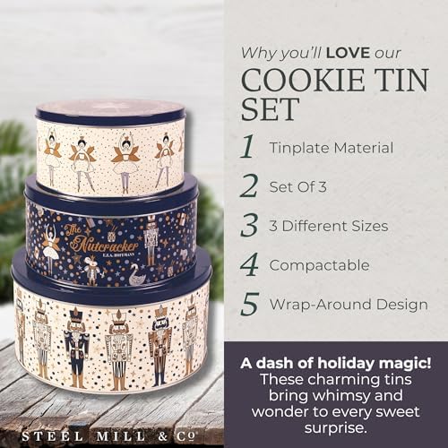 Steel Mill & Co. Round Cookie Tin Set of 3, The Nutcracker
