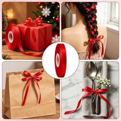 30 Yards Thin Red Ribbon 3/8 in for Gift Wrapping Wedding Christmas Decor