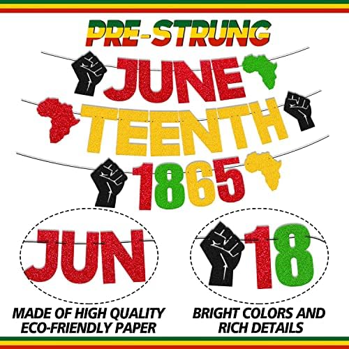 Juneteenth 1865 Banner Happy Juneteenth Black History Pride Independence Day Festival Party Decoration for Afro Africa American Celebrate June 19th Freedom Day Patriotic Party Supplies