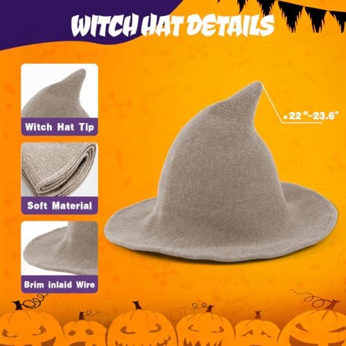 Women Witch Hat for Halloween Wool Hats Wide Brim Spire Knitted Cap for Party Masquerade Cosplay Costume Daily