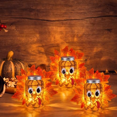 Qinyoung 12 Pcs Thanksgiving Turkey Craft Mason Jars Tissue Paper Craft