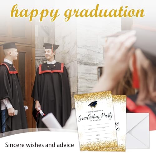 2026 Graduation Invite Cards, 25 Graduation Invitations With Envelopes Congrats Grad Graduation Party Supplies For University College Or High School Celebration （Gold） - A02