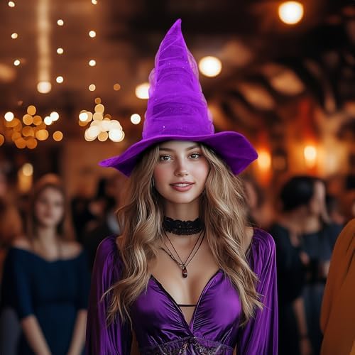 Women's Witch Hat with Shapeable Wide Brim and Adjustable Drawstring