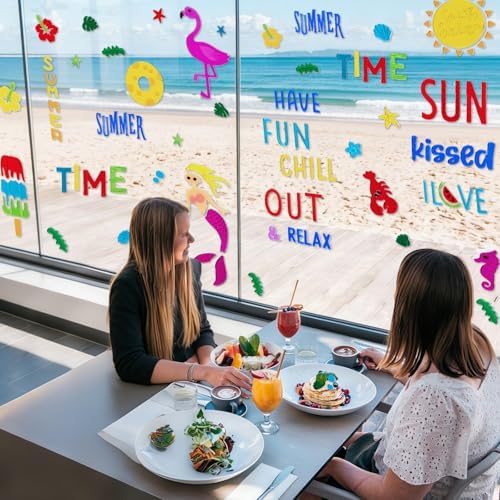 6 Pack Summer Window clings – Reusable Window Cling for Glass Windows