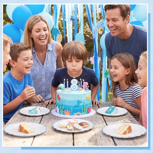 NatNarr 30 PK Light Blue Plates 7" Scalloped Blue White Dessert Cake Plates