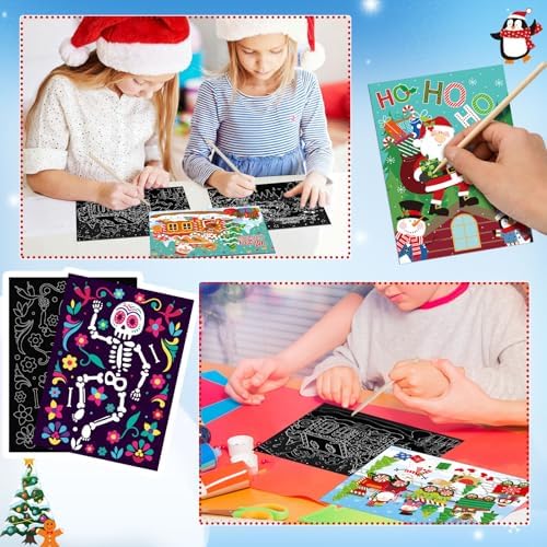 Marspark 24 Pcs Christmas Scratch Paper Xmas Scratch Crafts Bulk for Kids