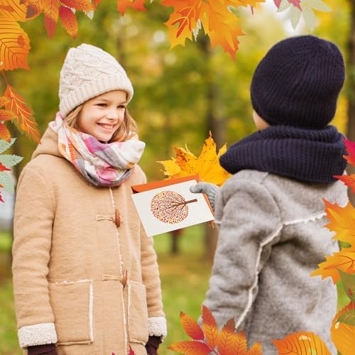 Whaline 48 Pcs Fall Greeting Cards Autumn Tree Blank Note Cards with Envelopes Stickers for Autumn Holiday Birthday Party, 4 x 6 Inch