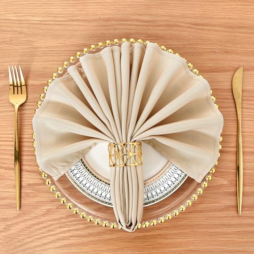 Beige Cloth Napkins Set of 6 Washable Dinner Napkins, 18X18 in
