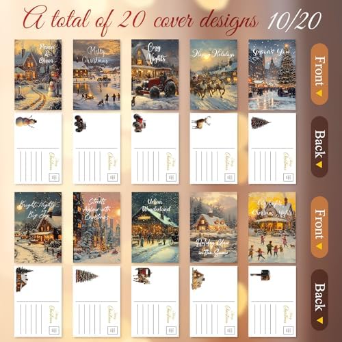 Nuanchu 80 Pcs Vintage Christmas Cards Bulk 4 x 6 Inch City Snow Scene Postcards Retro Winter Blank Greeting Cards for Xmas Holiday Party Home Friends Family