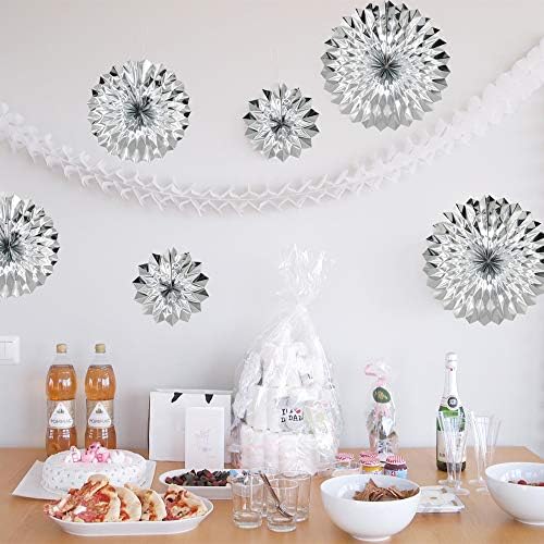 6-Pack Silver Party Decorations, Hanging Paper Fans Wall Decor