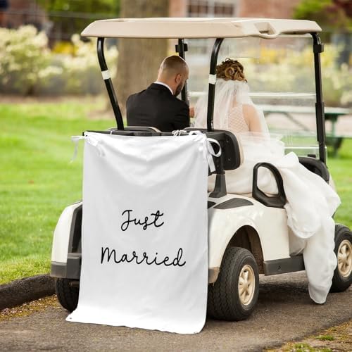 Oudain 29x39 Inch Just Married Banner Wedding Burlap Backdrop