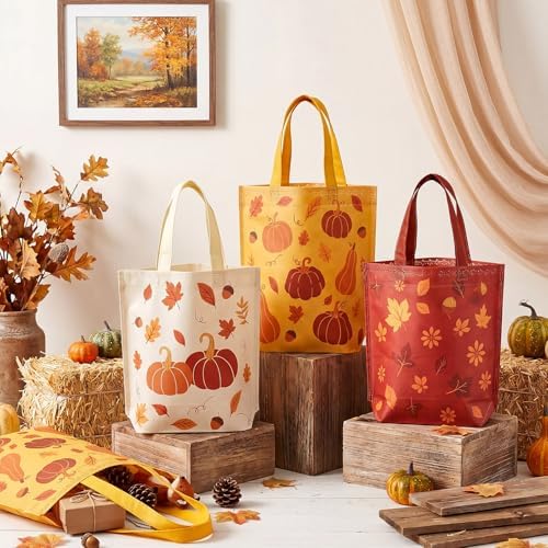 Hosuly 24 Pcs Thanksgiving Tote Bags Fall Pumpkin Gift Bags Bulk