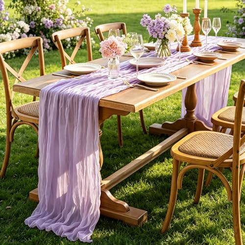 Purple Table Runner, 10FT Boho Lavender Lilac Cheesecloth Table Runner for Romantic Wedding Butterfly Birthday Baby Shower Bridal Shower Party Decorations