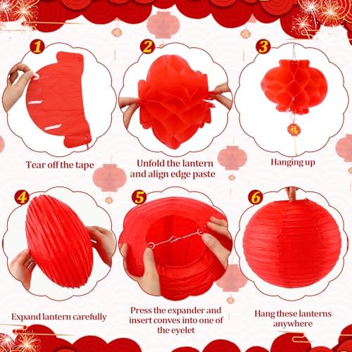 Fullhawl 21 Pcs Chinese New Year 2026 Decor Golden Fu Lantern 12 Inch Lucky Golden Fu Lantern Hanging Ornaments 10 Inch Chinese Red Paper Lanterns Folding Fans with Tassel for Home(Gold)