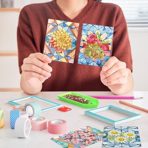 Saillong 24 Pcs Flower Mini Diamond Painting Kits with Frames Set