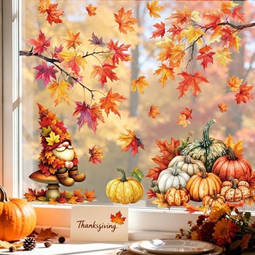 Fall Window Clings Gnomes Decor Autumn Thanksgiving Stickers Decorations