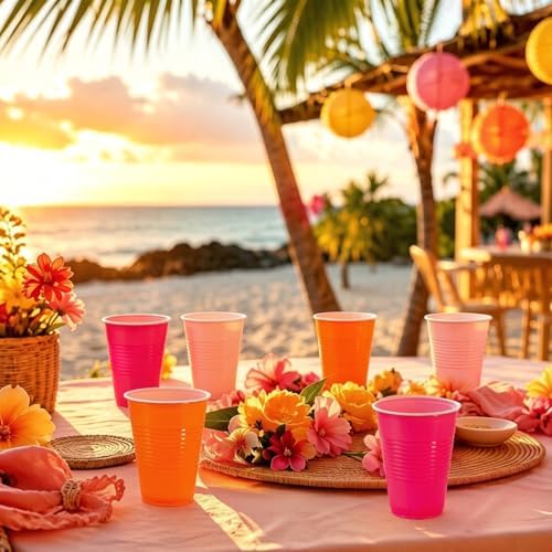 JarThenaAMCS 150Pcs Pink and Orange Plastic Cups 16Oz Bulk Hot & Light Pink Orange Disposable Party Cups for Summer Tequila Sunrise Sunset Birthday Graduation Theme Party Supplies Decorations