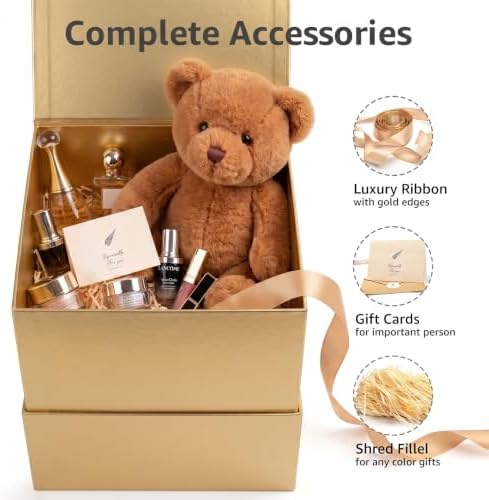LIFELUM Gold Gift Box for Birthday with Magnetic Lid, 10.2"x10.2"x10.2"