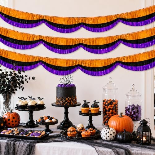 3 Pcs 20 Ft Halloween Foil Fringe Bunting, Tinsel Streamers Banner