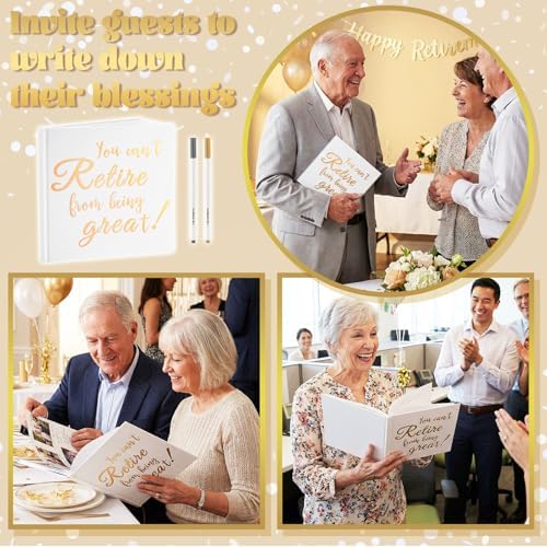Retirement Guest Book with 2 Markers 8.7'' Square, White, Cute