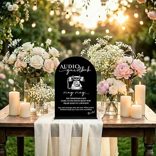 Audio Guest Book Sign for Wedding Decoration, Wedding Signs for Ceremony and Reception, Bridal Shower Decor, Bridal Shower Centerpiece For Table, Engagement Party Decor, Black Arch Acrylic Sign, 19