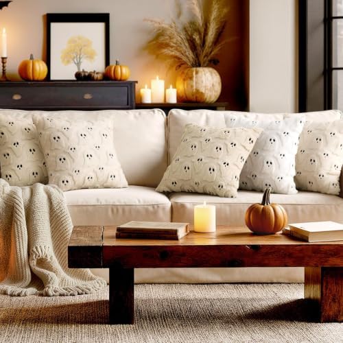 MIULEE Beige Halloween Pillow Covers Cute Ghost Decor Set of 2 16x16