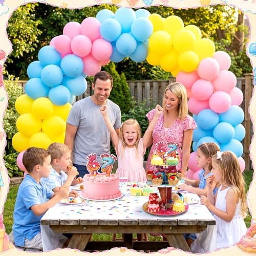 SiliFine Ice Cream Drip 6 7 Birthday Decoration 3 Tier 67 Cupcake Stand I was 6 Now I'm 7 Birthday Party Decorations 6 7 Dessert Tower for 7th Donut Ice Cream Party Celebration Supplies (67)