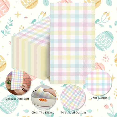 100Pcs Easter Pastel Plaid Paper Napkins