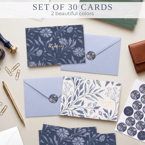Beautiful Thank You Cards Set of 30 With Envelopes and Stickers - Elegant Blank Cards For Personalized Notes - Perfect Bulk Stationary Set For All Occasions incl. Weddings, Business & Baby Showers