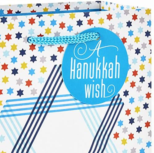 Hallmark Hanukkah Gift Bag Assortment (8 Gift Bags: 3 Small 6", 3 Medium 9", 2 Large 13") Star of David, Dreidels, Happy Hanukkah in Navy Blue, Orange, Yellow