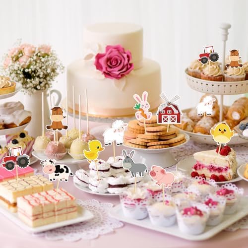 Hooqict 40Pcs Farm Cupcake Toppers Farm Animal Birthday Cake Topper Decorations Cupcake Picks for Kids Boys Girls Baby Shower Birthday Party Decorations Supplies
