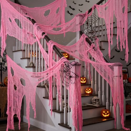 197"x71" Pink Halloween Scary Gauze, Spooky Cloth Party Decoration