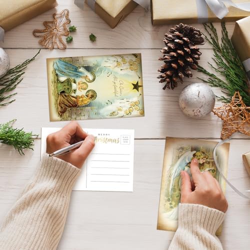 Nuanchu 80 Pcs Vintage Holy Nativity Greeting Cards - 4 x 6'' Santa and Christmas Reprint Antique Postcard Set - Retro Christmas Cards Blank Greetings for Friends, 20 Designs