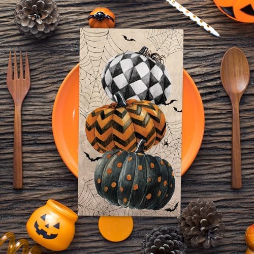 JarThenaAMCS 100Pcs Halloween Guest Napkins, Vintage Spiderweb Pumpkin