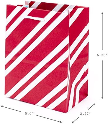 Hallmark 6" Small Holiday Gift Bag Set (Pack of 5; Red, White and Kraft) Snowflakes, Stripes, Merry (5XGB1798)