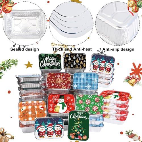 DIYDEC 36PCS Christmas Foil storage Containers Aluminum Food Tin with Lids