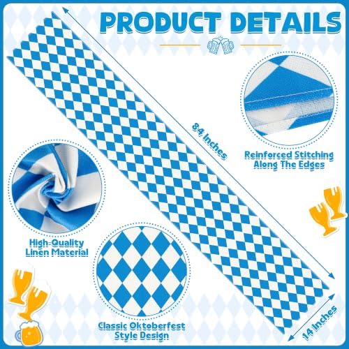 14 × 84" Oktoberfest Decoration, Oktoberfest Table Runner Blue and White