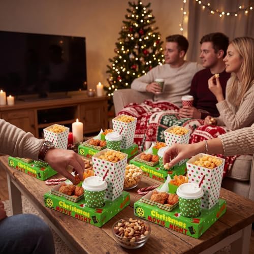Bokon 172 Pcs/ 24 Sets of Christmas Movie Night Snack Trays Red and Green