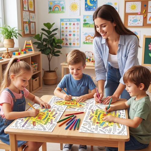 45pcs Positive Affirmations Disposable Coloring Placemats Motivational Crafts for Kids Classroom Mindfulness Activity Coloring Poster Empowering Party Supplies Paper Table Mats