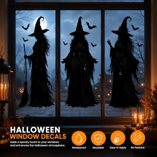 Halloween Decorations - Witch Window Clings for Halloween Party Decor
