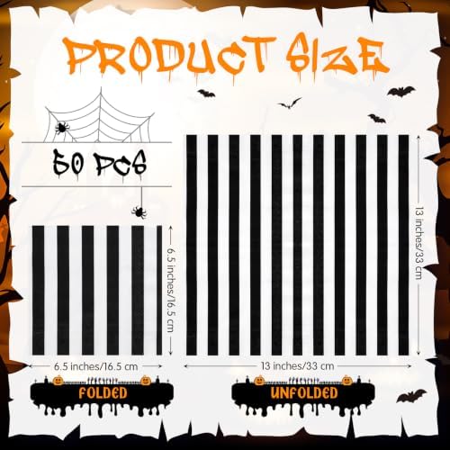 MotiMind Halloween Paper Napkins for Party,50 Pcs,Gothic Striped